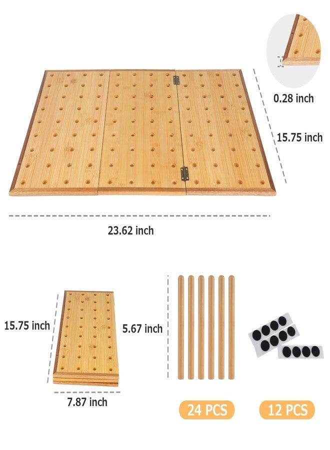 E-ROOM TREND Foldable Pegboard Organizer for Kitchen - Bamboo Base & Acacia Wood Edge Dish Rack for Kitchen Countertop, and Drawer, 24 Pegs, 23.6" x 15.7" - Image 2